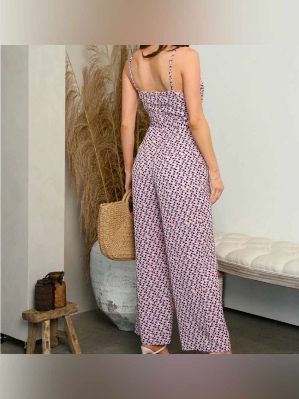NWT Ambition Pink & Blue Printed Spaghetti-Strap Jumpsuit size Medium🌟🌸😎 - Picture 3 of 6